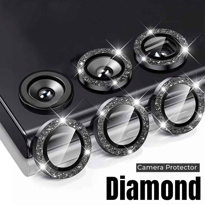 Tempered Glass Screen 9H - Parlak Elmas Metal Halka Kamera Lens
